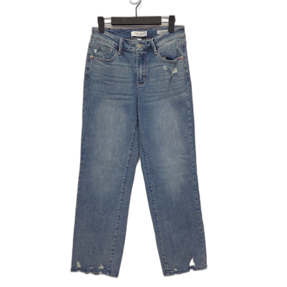 Judy Blue Jeans Womens 7/28 Mid Rise Straight Leg Distressed Stretch JB88656